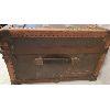 Image 3 : FLAT TOP STEAMER TRUNK W/ LEATHER STRAPS