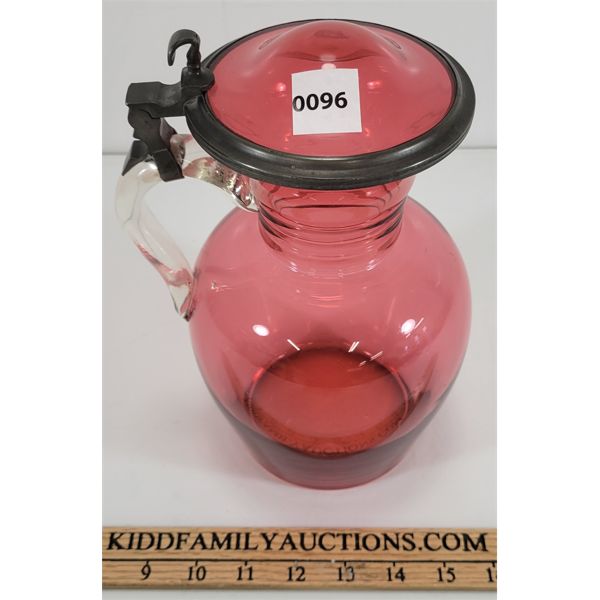 RUBY GLASS JUG W/LID