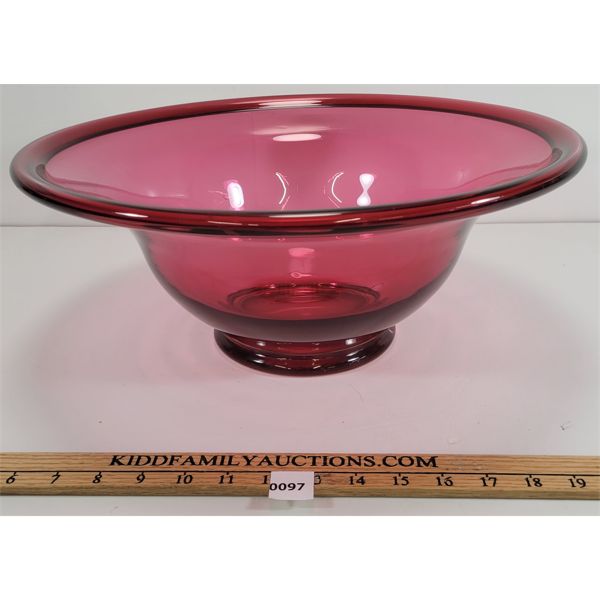 16 INCH CRANBERRY GLASS FRUIT BOWL