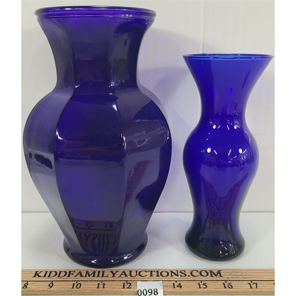 LOT OF 2 - COBALT GLASS VASES - SEE ALL PICS