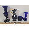 Image 1 : LOT OF 4 - PORCELAIN LIMOGES CASTEL PITCHER, COBALT GLASS VASES & ETC