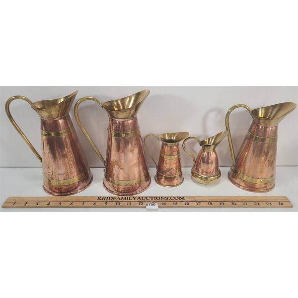 LOT OF 5 - COPPER PITCHERS