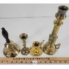 Image 2 : LOT OF 4 - BRASS CANDLESTICK HOLDERS & SCHOOL BELL