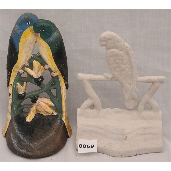 LOT OF 2 - LOVE BIRDS CAST IRON DOOR STOPS