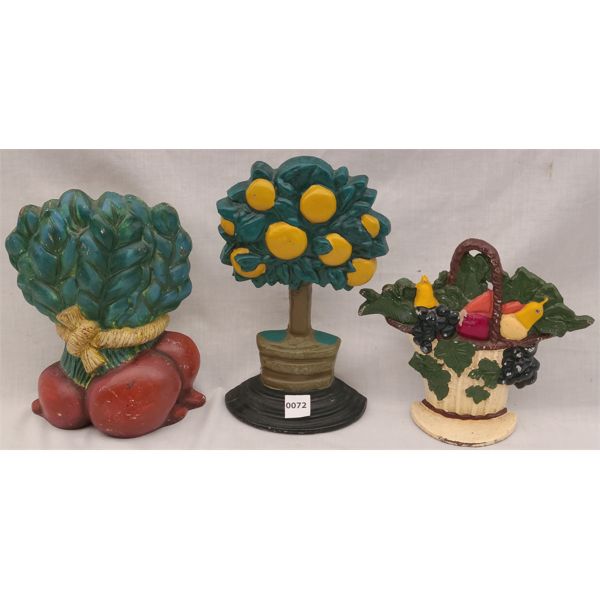 LOT OF 3 - FRUITS AND VEGTABLES CAST IRON DOOR STOPS