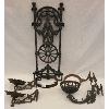 Image 1 : LOT OF 5 - CAST IRON WALL MOUNT OIL LAMP SCONCES 