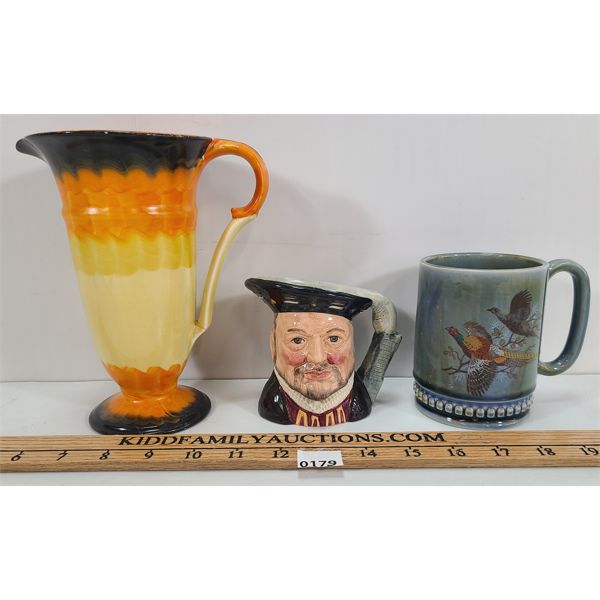 LOT OF 3 - CERAMIC MUGS - INCL ROYAL DOULTON HENRY VIII MUG & IRISH PORCELAIN MUG