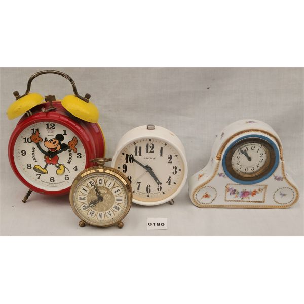 LOT OF 4 - MISC CLOCKS - INCL MICKEY MOUSE