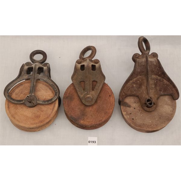 LOT OF 3 - VINTAGE PULLEYS 