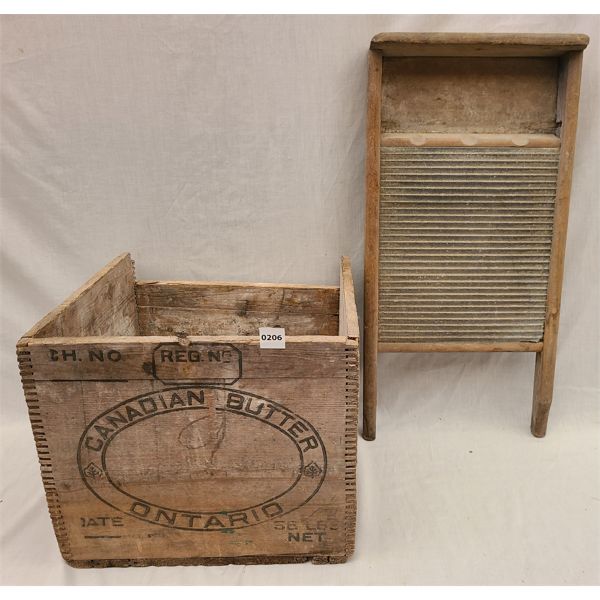 LOT OF 2 - BUTTER BOX AND WASH BOARD