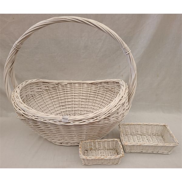 LOT OF 3 - WHITE WICKER BASKETS