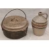 Image 1 : LOT OF 2 - CAST DUTCH OVEN AND CROCK