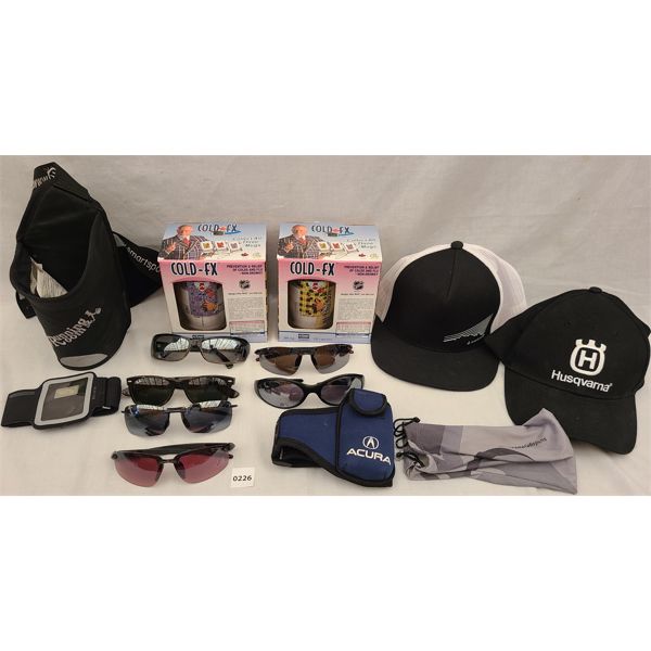 JOB LOT - SUNGLASSES, DON CHERRY MUGS, RUNNING GEAR ETC.