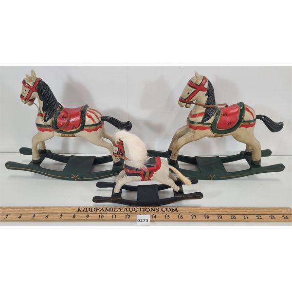 LOT OF 3 - DECORATIVE WOODEN ROCKING HORSES 