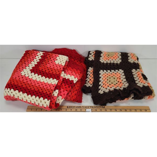 LOT OF 2 - CROCHET THROWS INCL GRANNY SQUARE PATERN