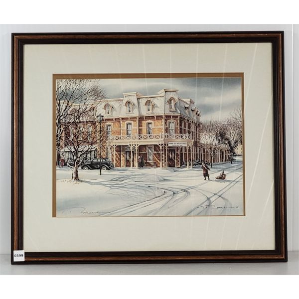 "HOTEL IN THE SNOW" TRISHA ROMANCE PRINT IN FRAME