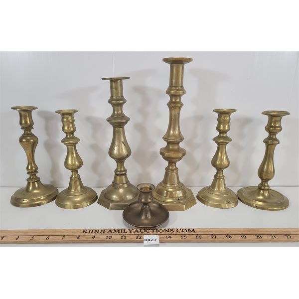 LOT OF 7 - BRASS CANDLE HOLDERS