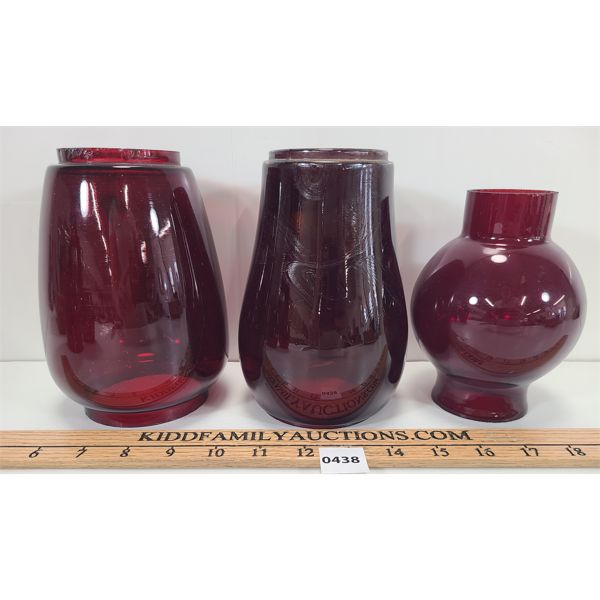 LOT OF 3 - CRANBERRY GLASS LAMP SHADES