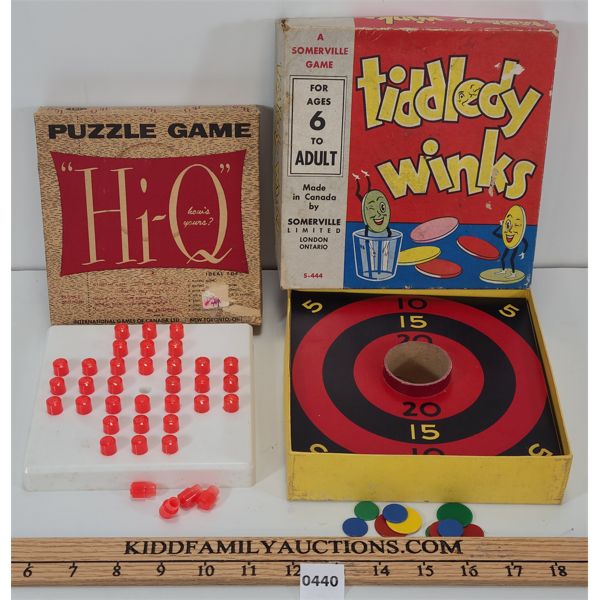 LOT OF 2 - VINTAGE TIDDLEDY WINKS & HI-Q PUZZLE GAMES