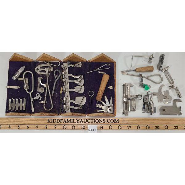 SEWING MACHINE ACCESSORIES BOX W/ CONTENTS