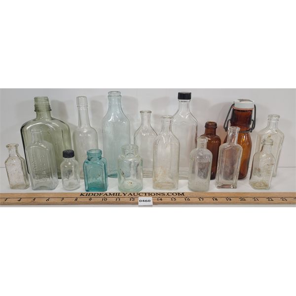 LOT OF 17 - MISC GLASS BOTTLES INCL APOTHECARY 