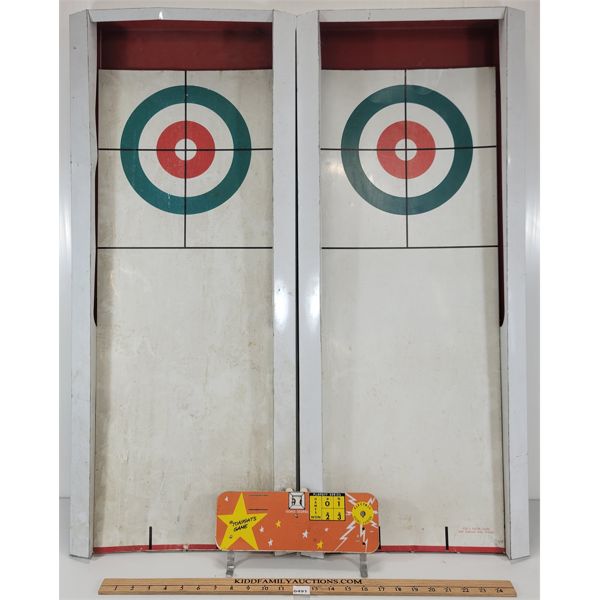 LOT OF 3 - TIN CURLING GAME BOARDS AND SCORE BOARD