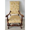 QUEEN ANN WALNUT (?) ARM CHAIR - BROQUET UPHOLSTERY