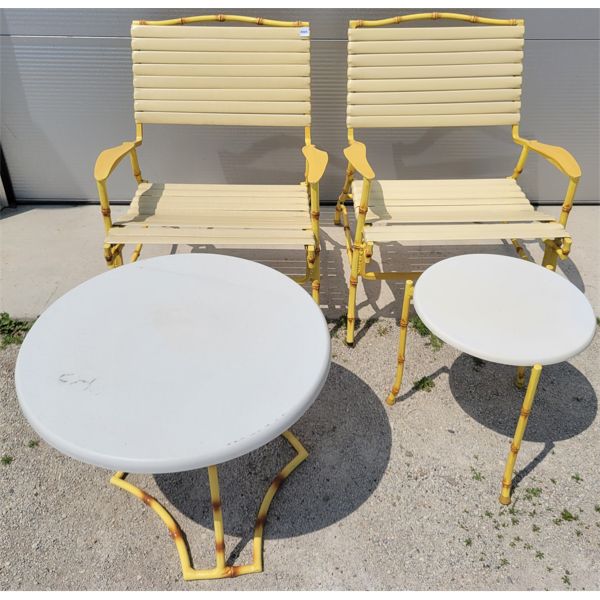 LOT OF 4 -FAUX BAMBOO & PLASTIC PATIO CHAIRS & TABLES