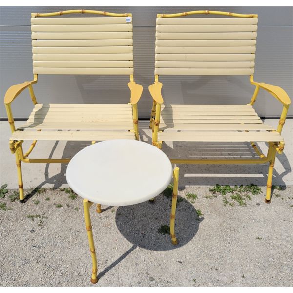 LOT OF 3 - FAUX BAMBOO & PLASTIC PATIO CHAIRS & TABLES