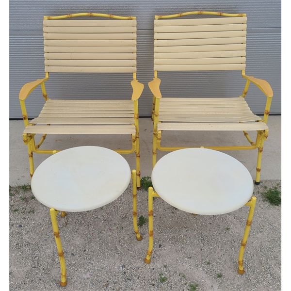 LOT OF 4 - FAUX BAMBOO & PLASTIC PATIO CHAIRS & TABLES