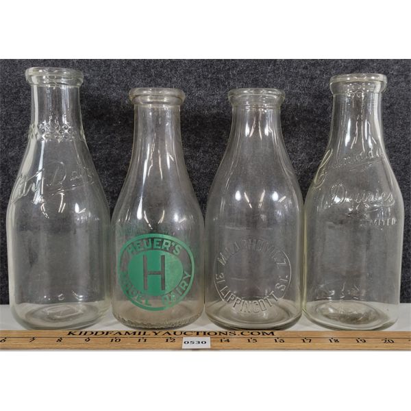 LOT OF 6 - MILK BOTTLES INCL HEUER'S, CITY DAIRY, HOME FARMER'S, ETC