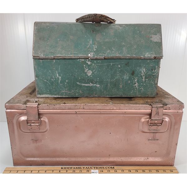 LOT OF 2 - METAL TOOL BOX & STORAGE CRATE - SEE ALL PICS