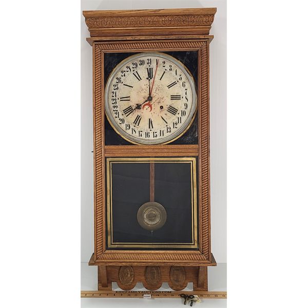 E. INGRAHAM CO. WALL CLOCK W/ KEYS