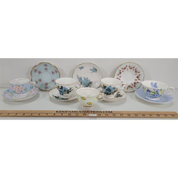 LOT OF 8 - TEACUPS & PLATES INCL QUEEN ANNE, COLCLOUGH & ROYAL VALE