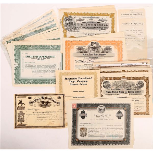 Arizona Mining Stock Certificate Collection: Gila River MC, Oatman Apex, Pinal Dev. & More [158077]