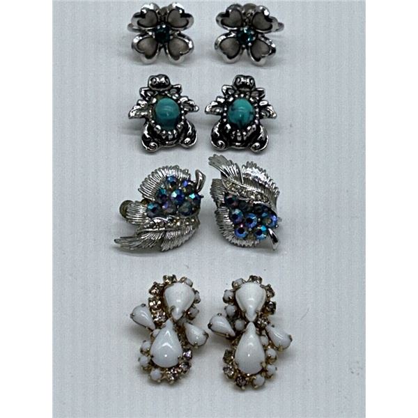 SET OF 4 VINTAGE EARRINGS INCLUDING SIGNED KRAMER AND CORA