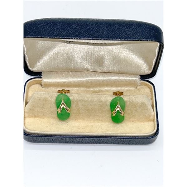 14K GOLD DESIGNER SIGNED JADE EARRINGS