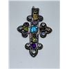 Image 1 : ANTIQUE ARTIST SIGNED STERLING GEMSTONE CROSS