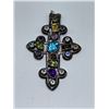 Image 2 : ANTIQUE ARTIST SIGNED STERLING GEMSTONE CROSS