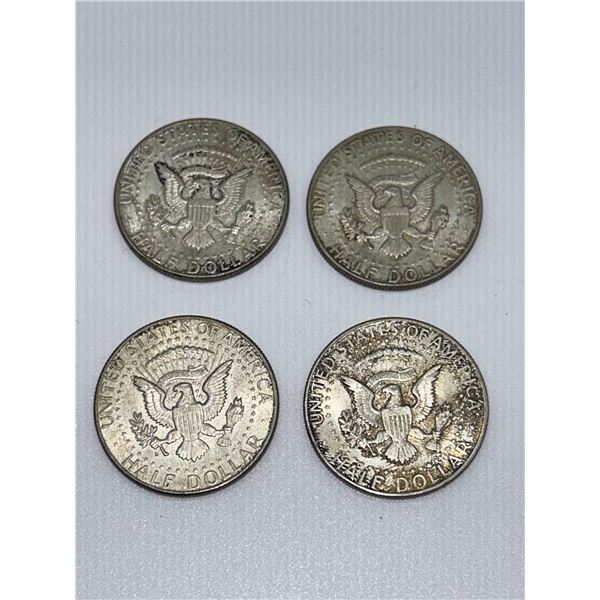 FOUR USA SILVER 50 CENT KENNEDY COINS