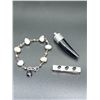 Image 1 : STERLING BLACK ONYX PEARL BRACELET & STERLING MONEY CLIP & PENDANT