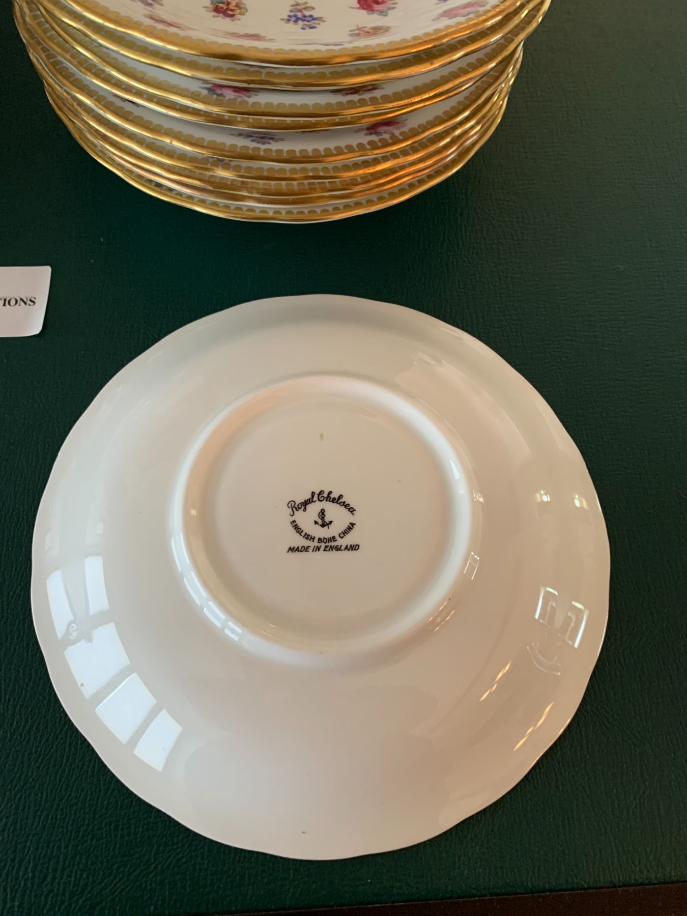 Royal Chelsea English Bone China Set of Teacups, Saucers, & Dessert