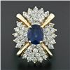 Image 3 : Large Vintage 14k Gold 6.24 ctw GIA Oval Ceylon Sapphire & Diamond Cocktail Ring