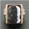 Image 2 : Antique Victorian 14k Gold White & Black Agate Double Cameo on Carnelian Ring