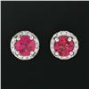 Image 2 : 14k White Gold 1.35 ctw Round Prong Pink Tourmaline & Diamond Halo Stud Earrings