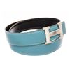 Image 2 : Hermes Blue and Black Leather Silver Tone H buckle Belt