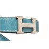 Image 6 : Hermes Blue and Black Leather Silver Tone H buckle Belt
