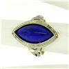 Image 4 : Antique Art Deco 10k White Yellow Gold Bezel Marquise Cabochon Lapis Lazuli Ring