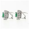 Image 3 : Vintage 18k White Gold 2.7 ctw Teardrop Pear Emerald & Round Diamond Halo Earrin