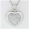 Image 2 : 14k White Gold .75 ctw Pave Round Diamond Heart Pendant Necklace w/ Frosted Fram